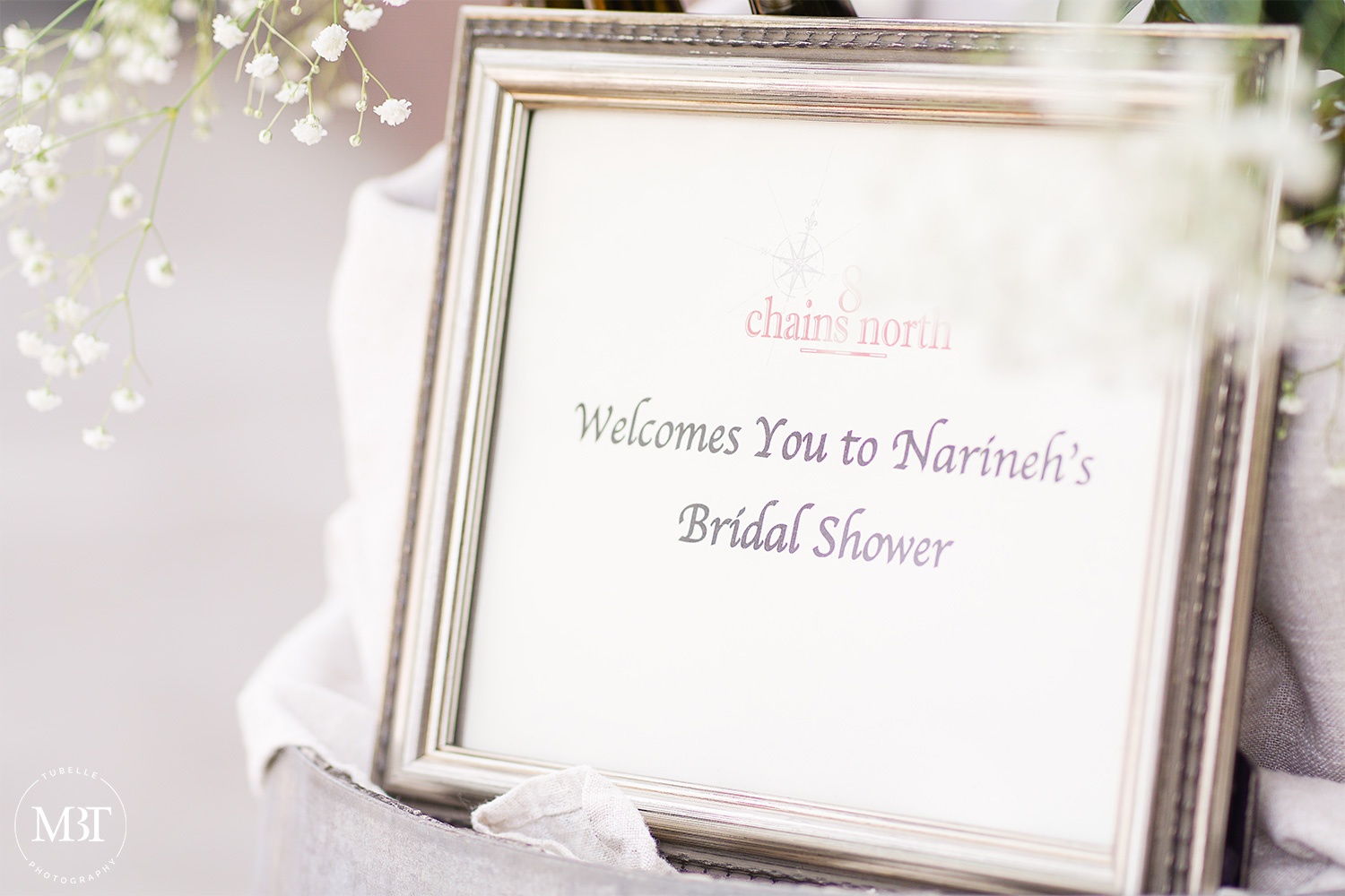 bridal shower decoration - 8 chains north welcome sign - taken in Waterford, Virginia at a bridal shower covered by an event photographer in Washington, DC