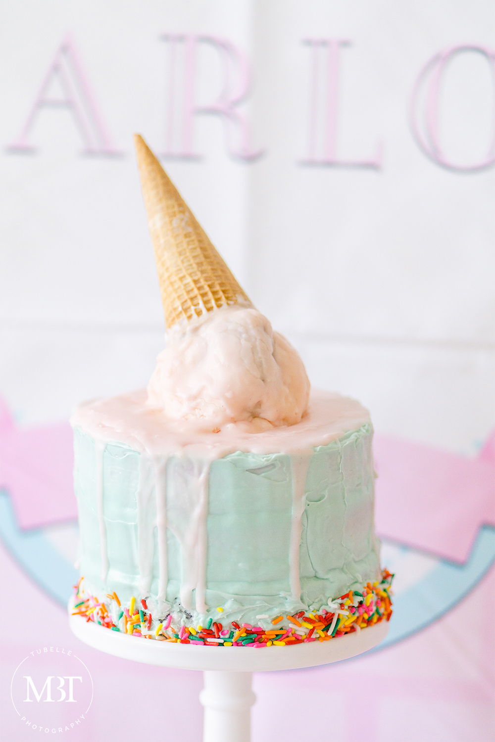 ice cream themed party, details - birthday cake, in Arlington, Virginia, taken by a Washington, DC event photographer