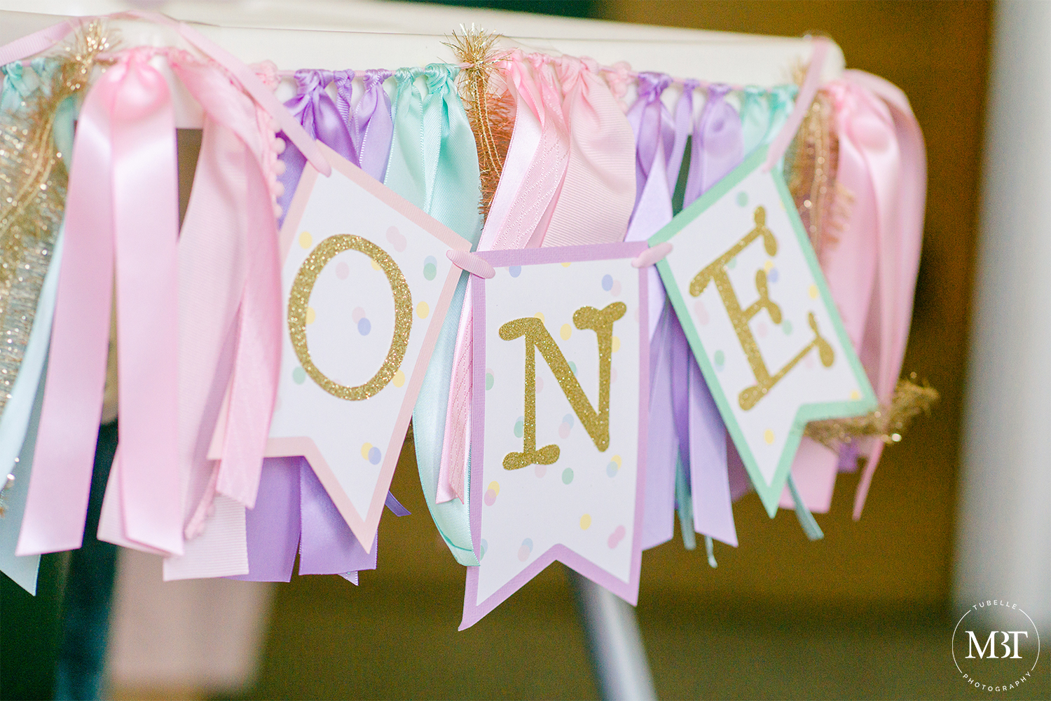 ice cream themed party, details - pastel colored decoration for high chair with "ONE", in Arlington, Virginia taken by a Virginia event photographer