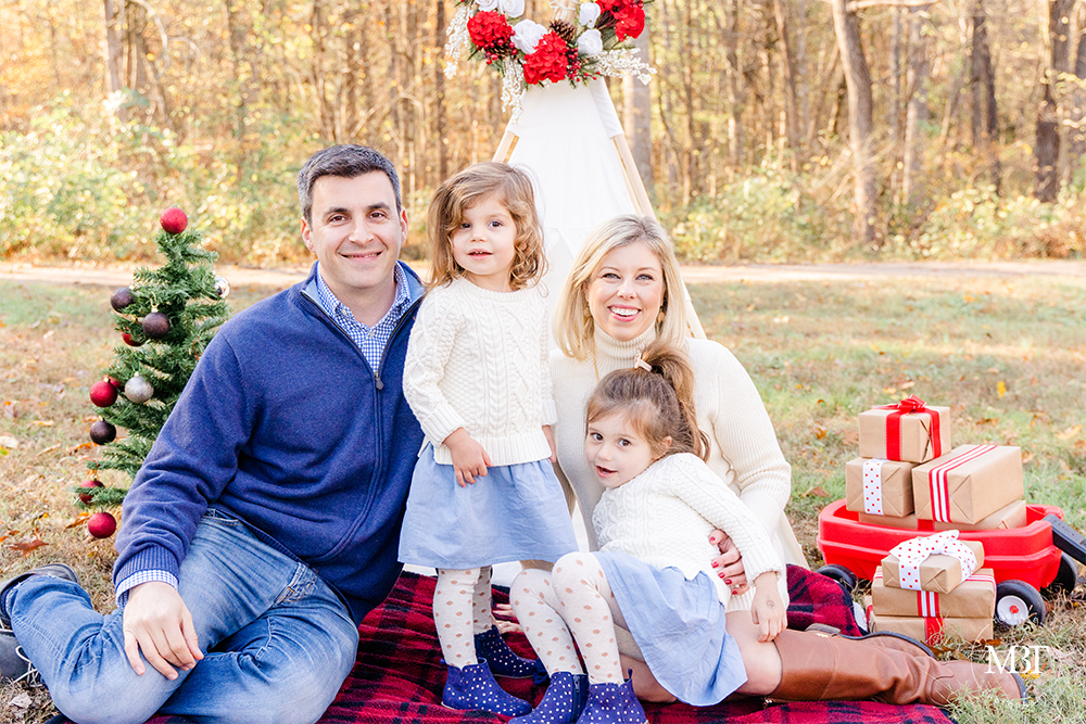 family of 4 on their Christmas session at Ellanor C. Lawrence Park in Chantilly, Virginia by a Northern Virginia family photographer