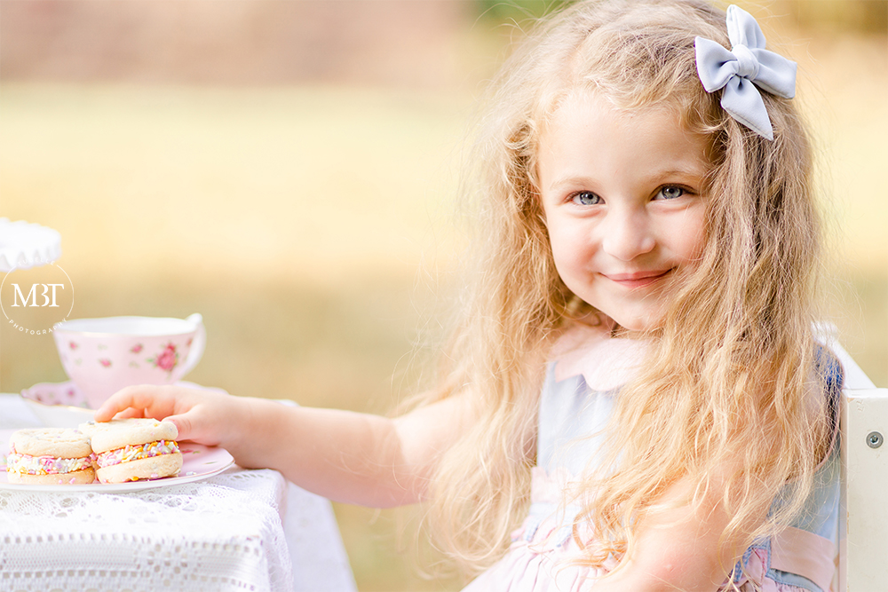little girl during her tea party session at EC Lawrence Park in Chantilly, Virginia by a Virginia children's photographer