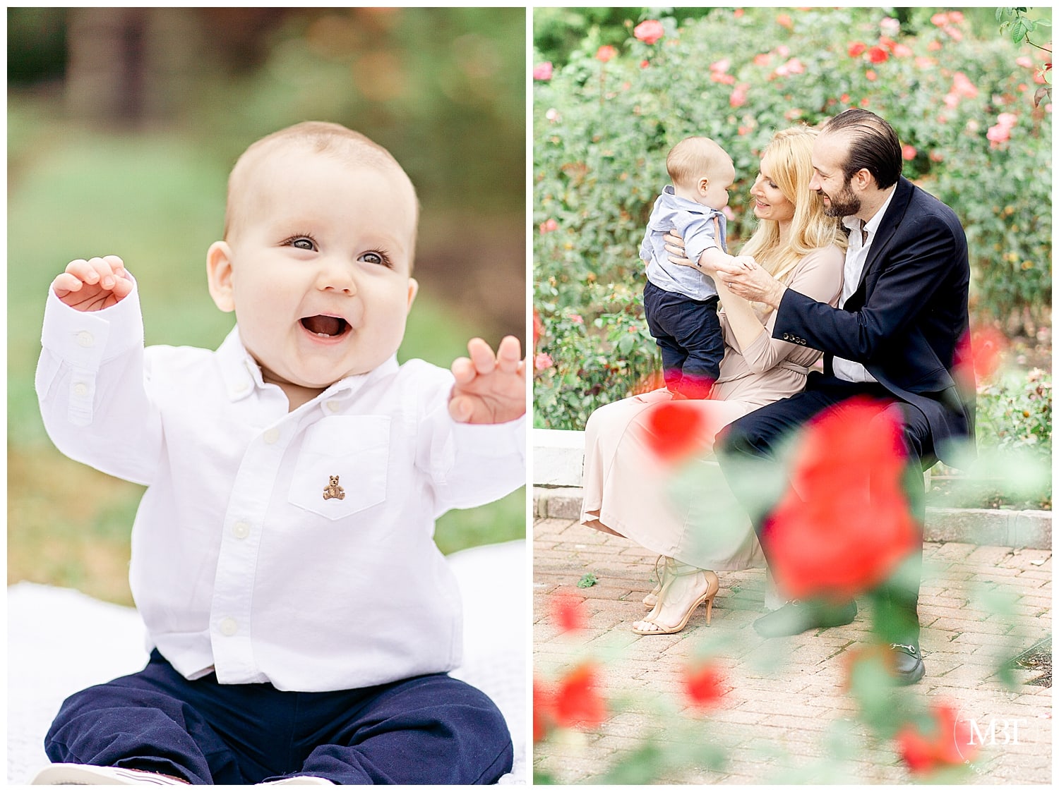 parents playing with their son and a happy baby boy during their family session at Bon Air Park in Arlington, Virginia taken by a family photographer