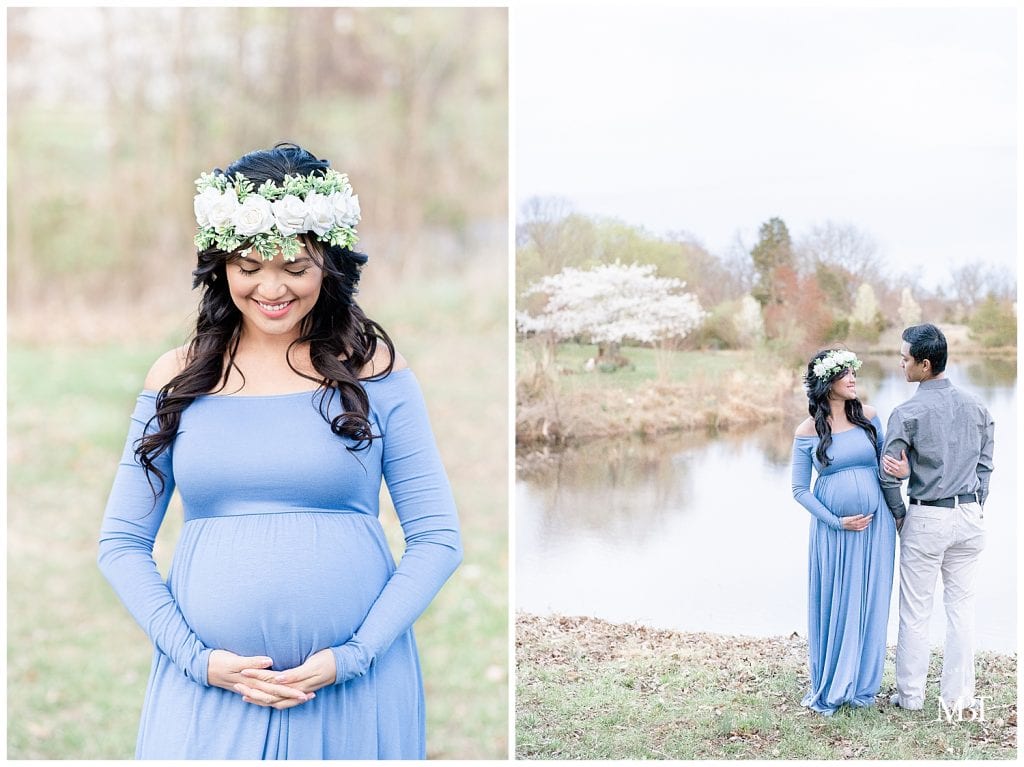pregnant couple lovingly looking at each other during their maternity session in Gainesville, Virginia taken by a Prince William County maternity photographer