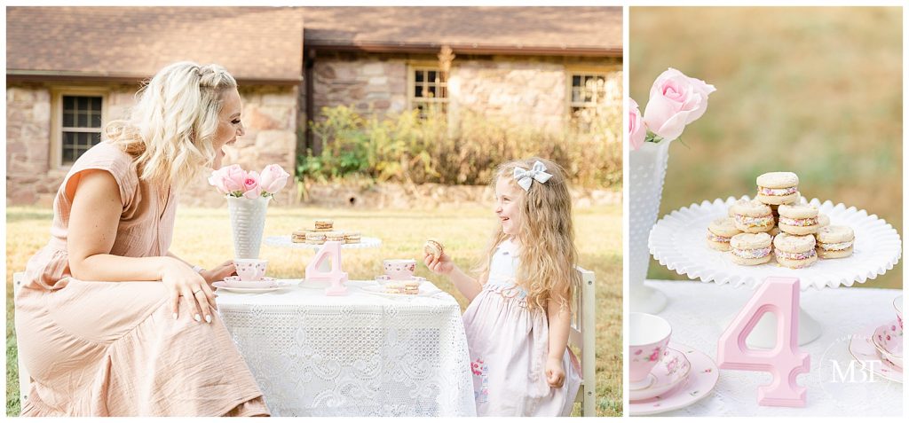 mommy & daughter having tea party during their family session in Chantilly, Virginia taken by a Virginia family photographer