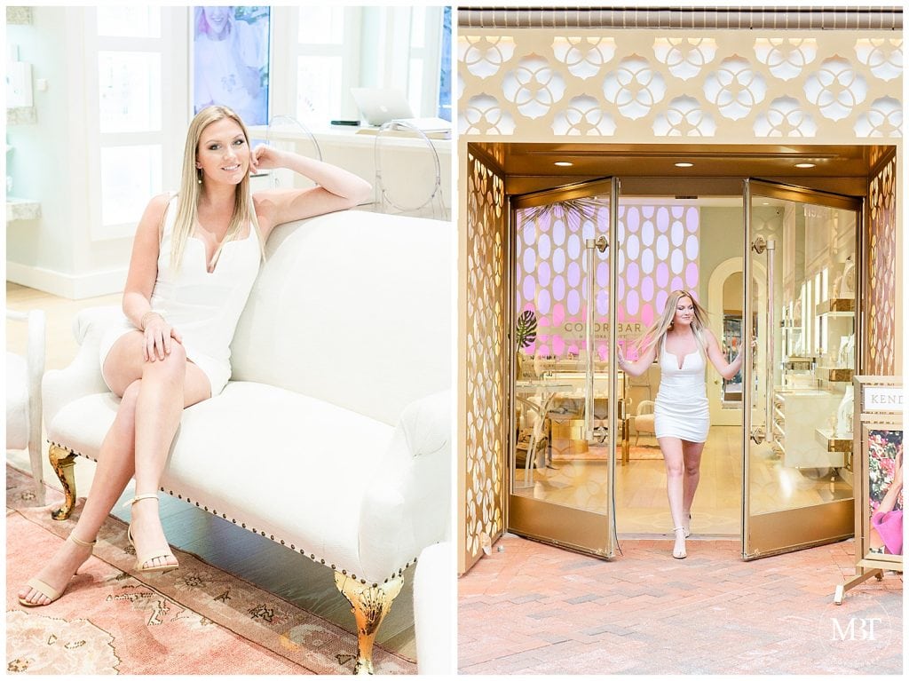 girl inside a store at Reston Town Center during her senior session taken by a Fairfax County Virginia photographer