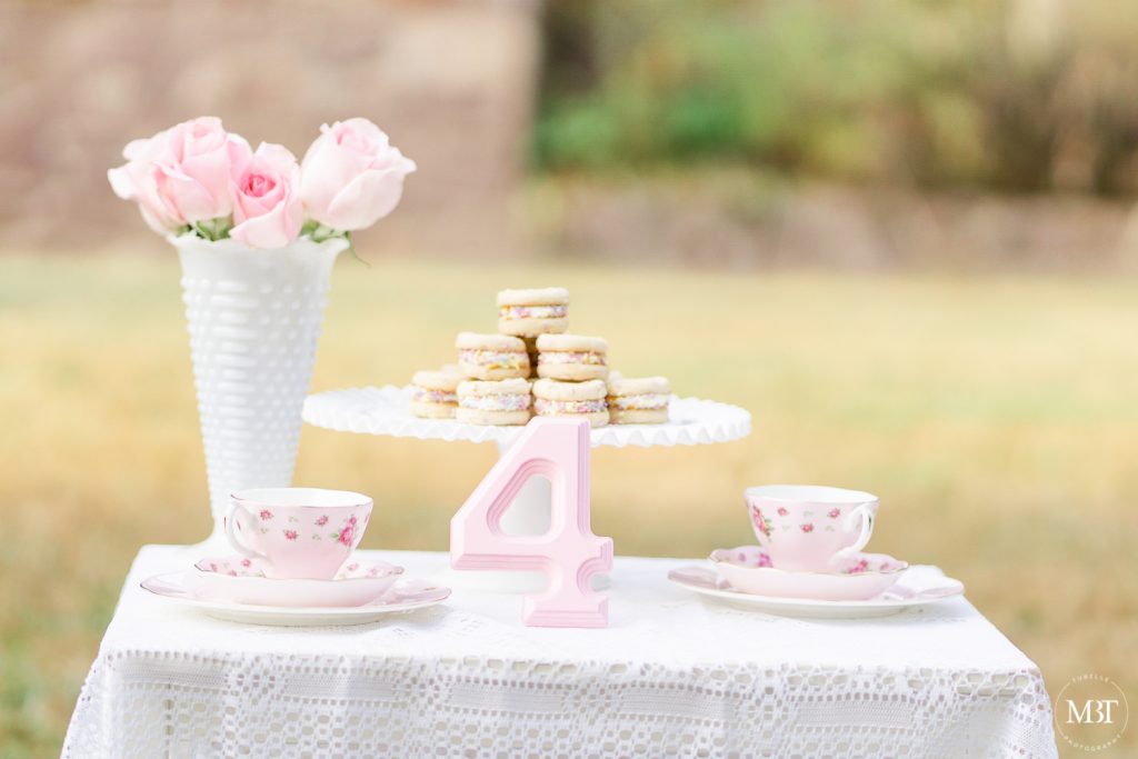 tea party setup during a family session in Chantilly, Virginia