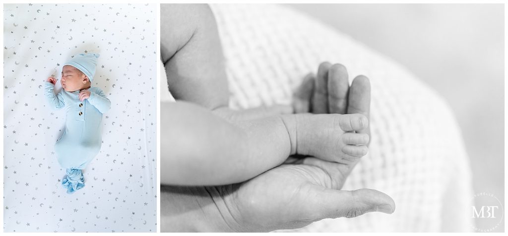 baby boy during a newborn session in Northern Virginia taken by TuBelle Photography a lifestyle newborn photographer in Gainesville, Virginia