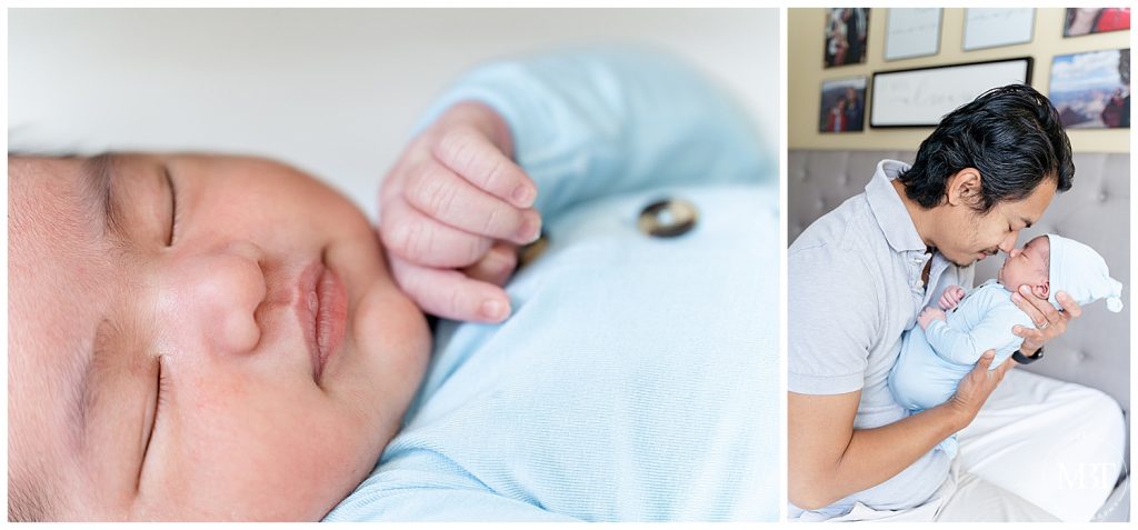 dad & baby boy during a lifestyle newborn session taken in Gainesville, Virginia by TuBelle Photography, a newborn photographer in Prince William County Virginia