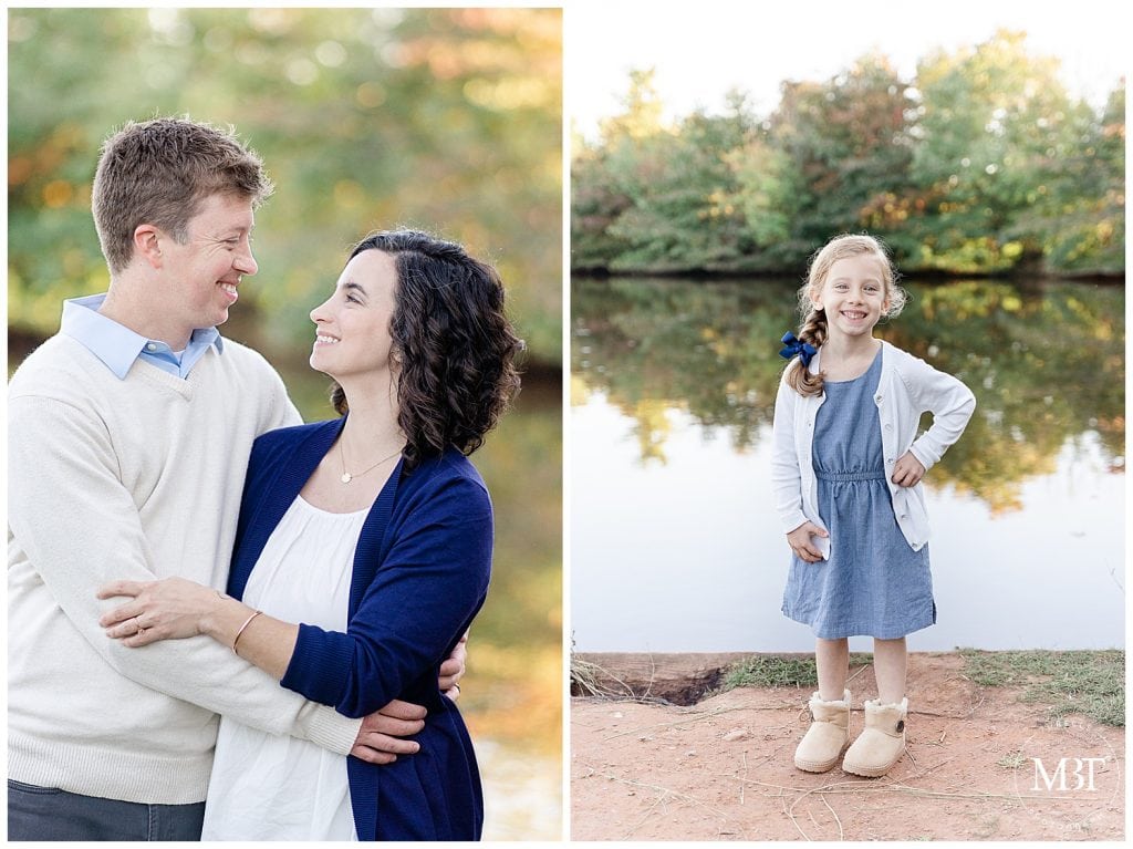 parents looking at each other during their fall family session at Claude Moore Park, taken by TuBelle Photography, a Virginia family photographer