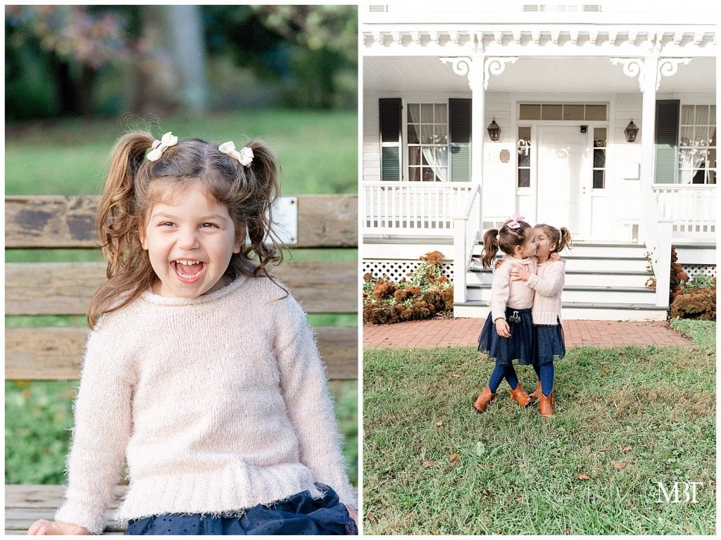 siblings loving on each other during their family photos at Cherry Hill Farm Park in Falls Church, Virginia. Taken by TuBelle Photography, a Virginia family photographer