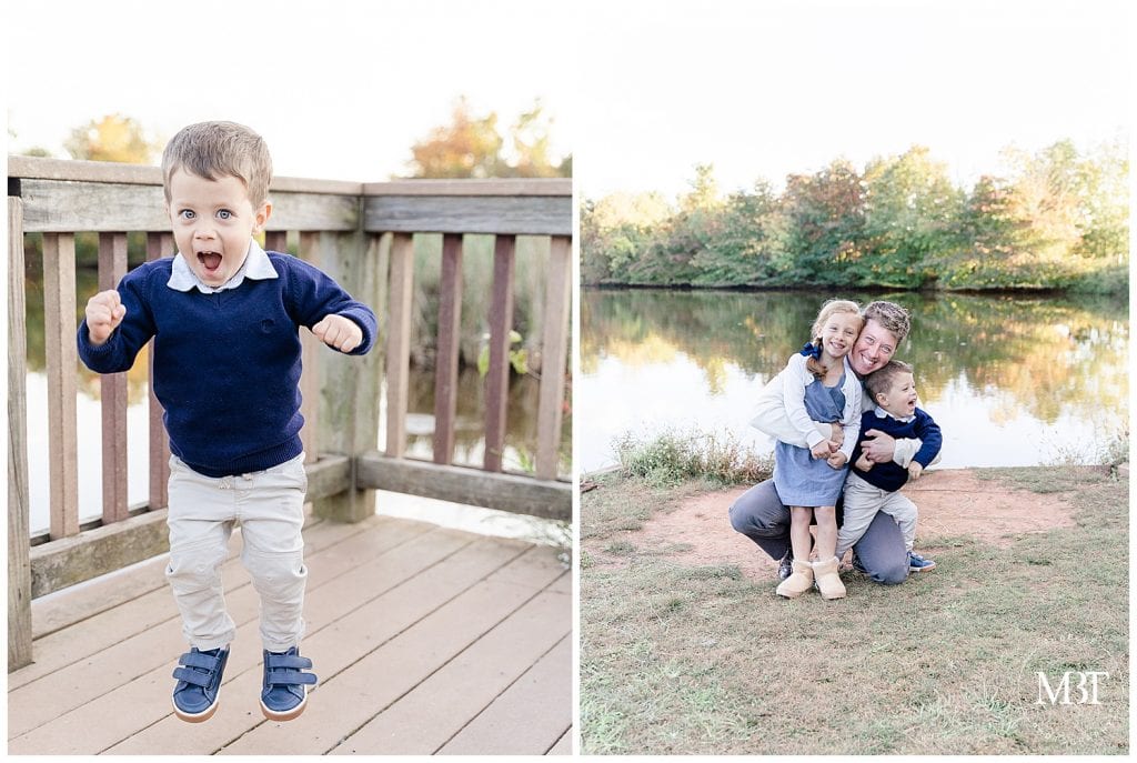 daddy with kids during their family session at Claude Moore Park in Sterling, Virginia, taken by TuBelle Photography, a Virginia family photographer