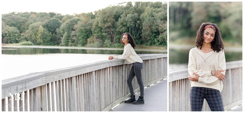 girl by the bridge during her senior pictures at Lake Fairfax Park in Reston, Virginia taken by TuBelle Photography, a Reston, Virginia senior photographer