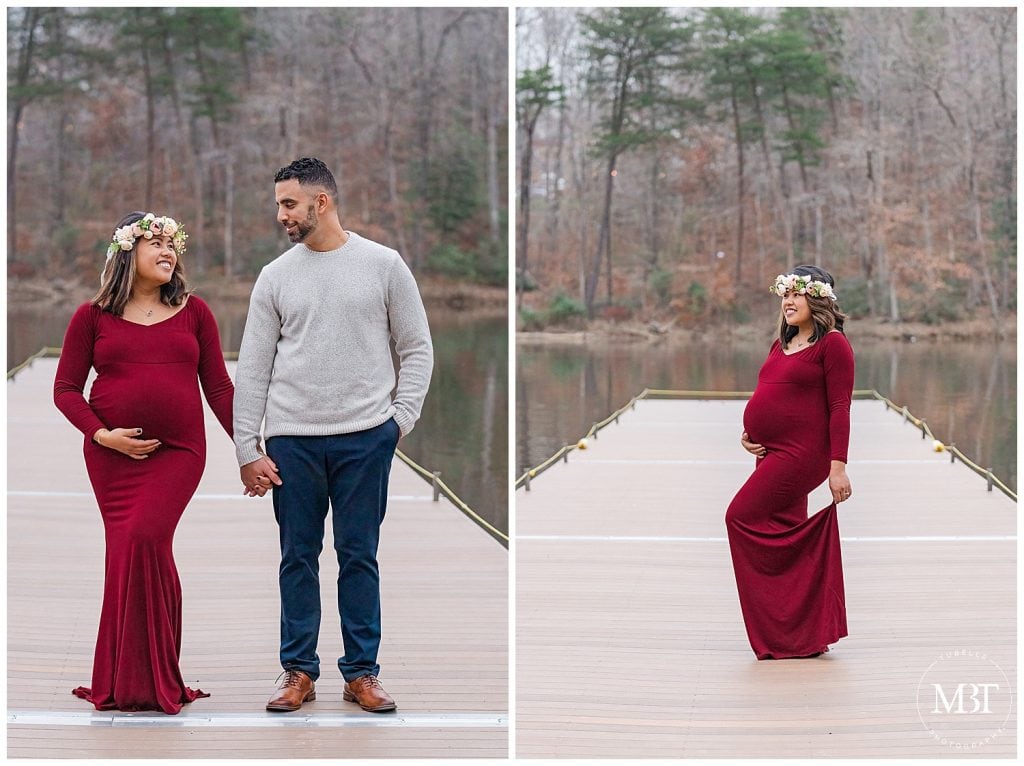 expecting couple during their maternity session at Lake Ridge Marina in Woodbridge, Virginia taken by TuBelle Photography, a Northern Virginia maternity photographer