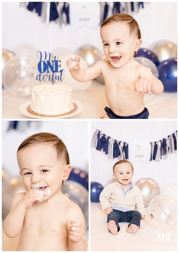 Mr. Onederful cake smash session taken in Fairfax, Virginia by TuBelle Photography, a Northern Virginia cake smash photographer