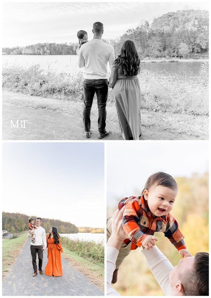 mom, dad, and baby boy during their family photos at Lake Accotink Park in Springfield, Virginia taken by TuBelle Photography, a Fairfax County family photographer