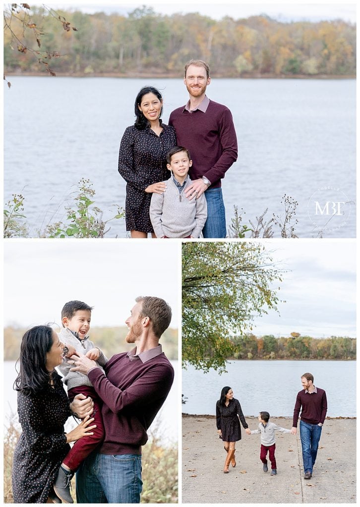 mom, dad, and son during family pictures at Algonkian Regional Park in Sterling, Virginia by a Northern Virginia family photographer