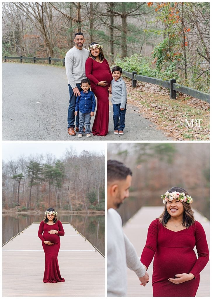 expecting mom, dad, and 2 kids during their maternity photos at Lake Ridge Marina in Woodbridge, Virginia by a Northern Virginia maternity photographer