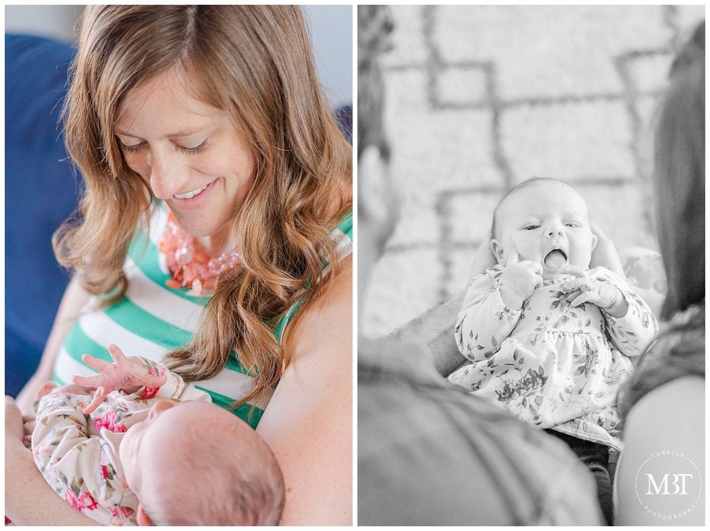 parents and baby girl during their lifestyle newborn photos taken in Springfield, Virginia, by TuBelle Photography, a NoVa newborn photographer