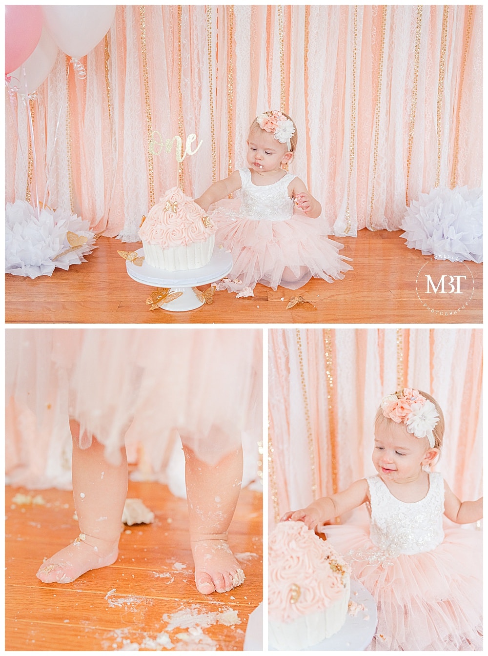 collage of cake smash photos by TuBelle Photography, a Northern Virginia cake smash photographer