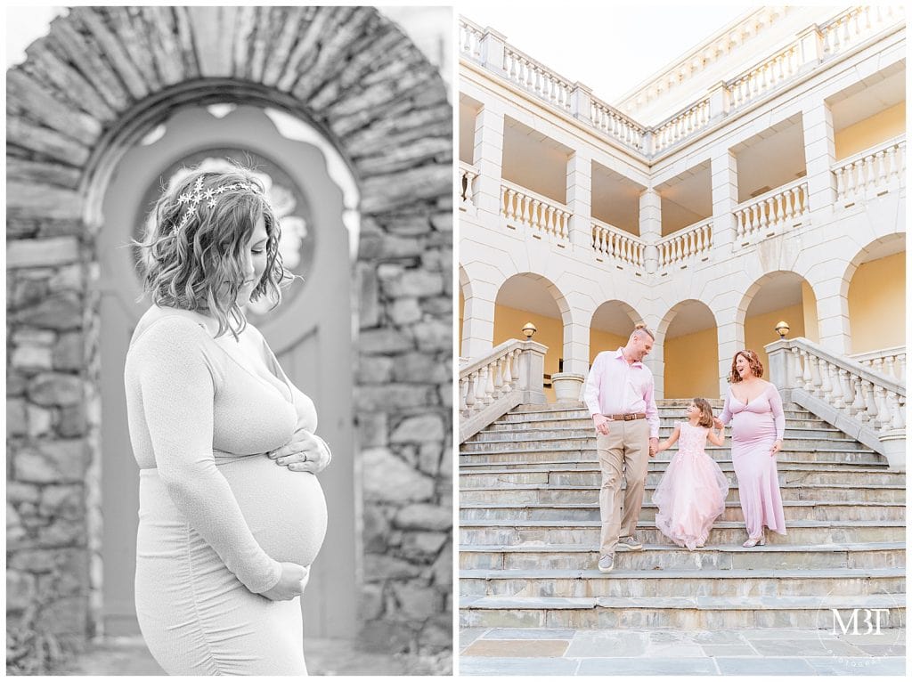 family of 3 during their maternity pictures taken at Airlie in Warrenton, Virginia by TuBelle Photography, a Northern Virginia maternity photographer