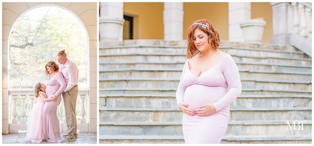 family of 3 during their maternity portraits taken at Airlie in Warrenton, Virginia by TuBelle Photography, a Prince William County maternity photographer