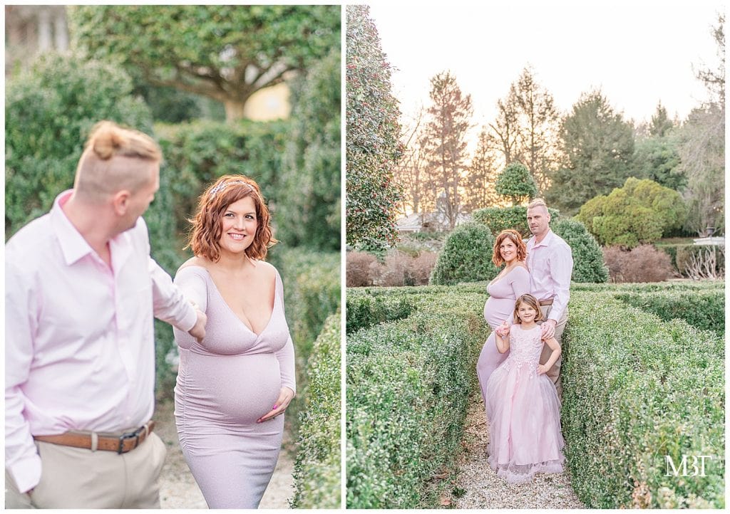 family of 3 during their maternity portraits taken at Airlie in Warrenton, Virginia by TuBelle Photography, a Prince William County maternity photographer