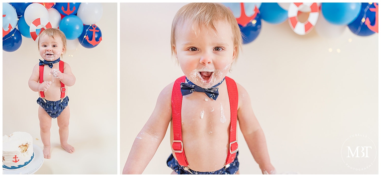 Nautical Themed Cake Smash Photos | Reston, Virginia - TuBelle Photography