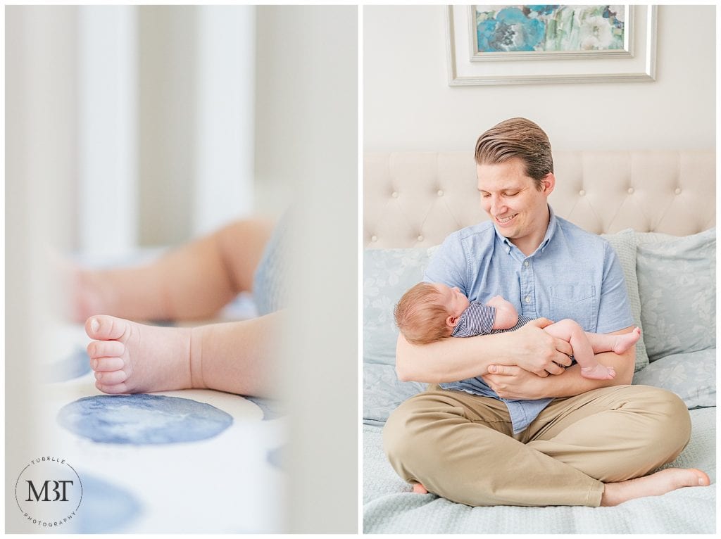 dad & baby during their lifestyle newborn pictures taken in Bristow, Virginia taken by TuBelle Photography, a Prince William County newborn photographer