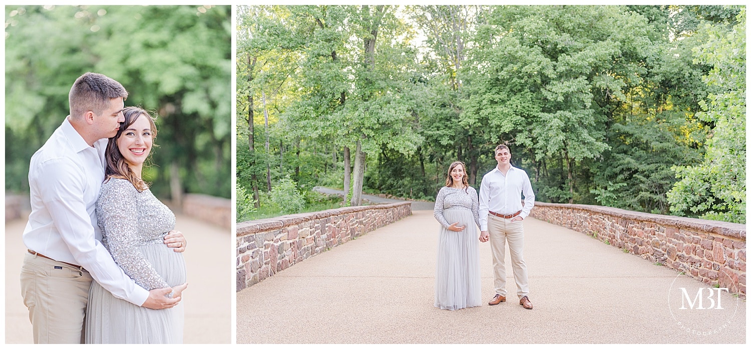 expecting dad hugging wife's belly during their Prince William County, Virginia maternity pictures, taken by TuBelle Photography, a Northern VA maternity photographer