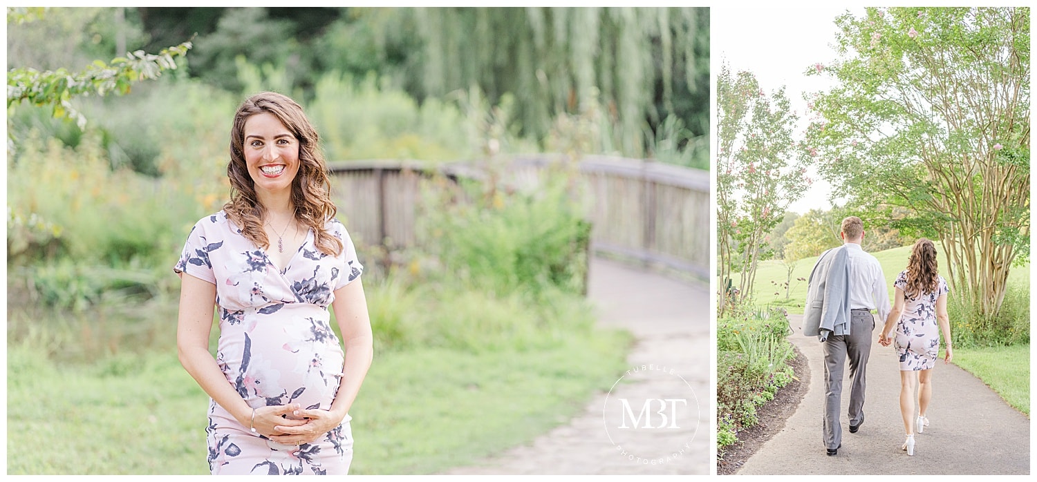 An Expectant Mom and Dad hold hands at the park at their Maternity Session Northern Virginia taken by TuBelle Photography a DMV Maternity Photographer.