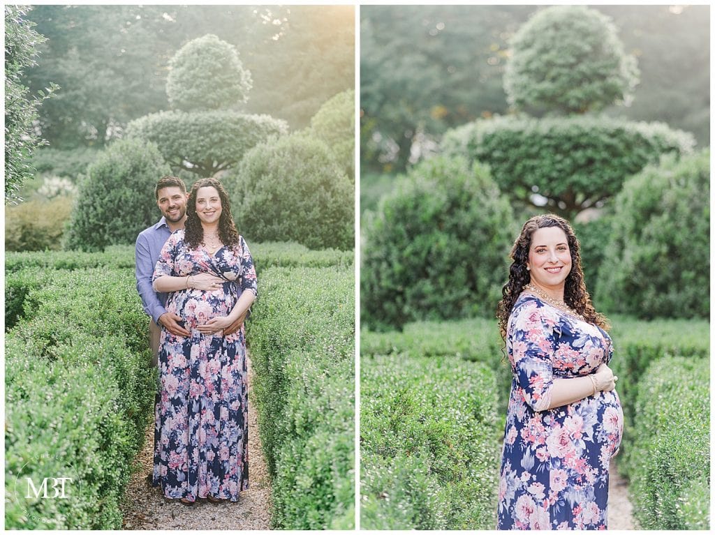 expecting parents smiling big during their maternity pictures at Airlie in Warrenton, Virginia, taken by TuBelle Photography, a Northern Virginia maternity photographer