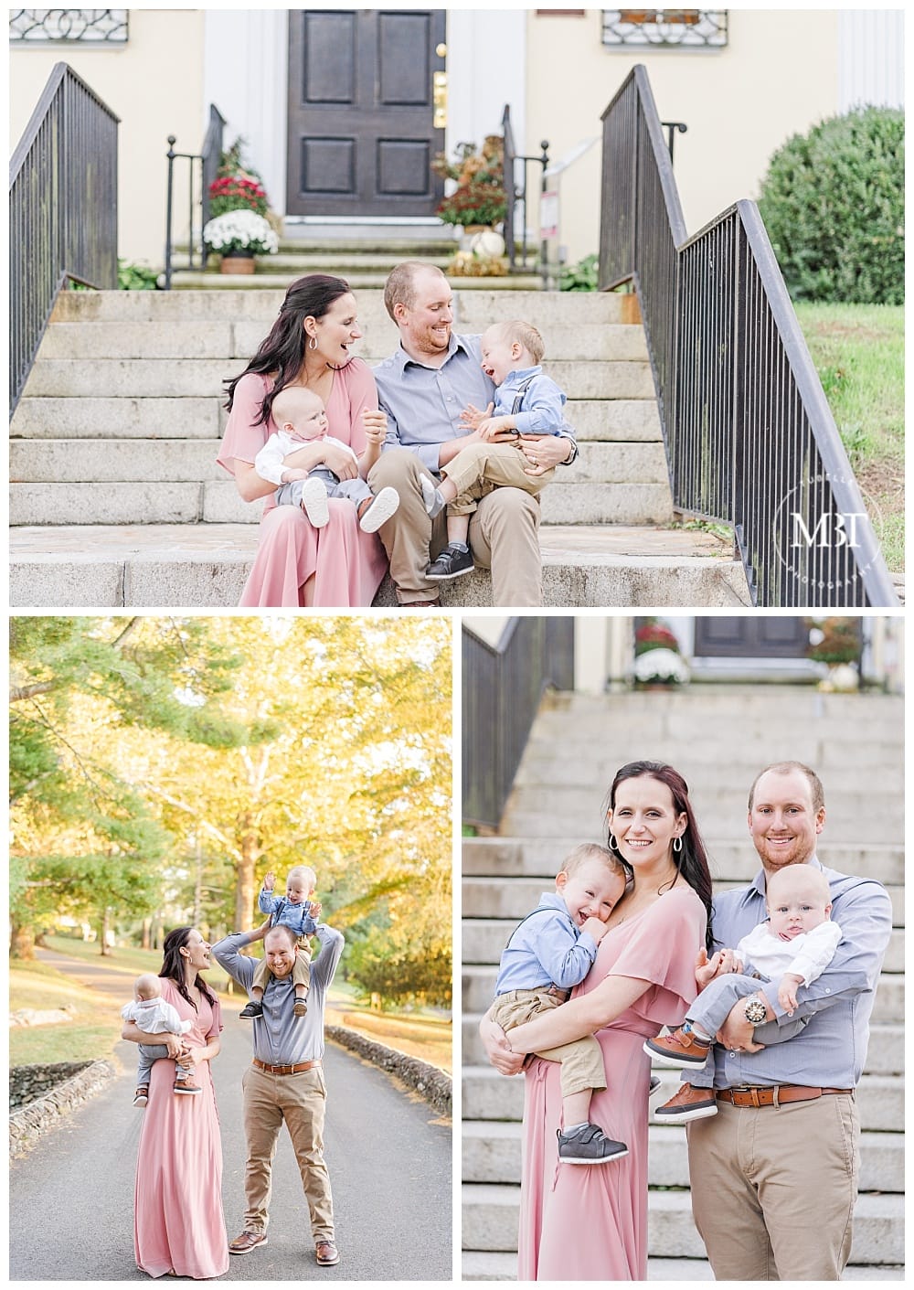 Mom, Dad and sons pose together at Airlie in Warrenton, Virginia. Taken by TuBelle Photography, a DMV Family Photographer.