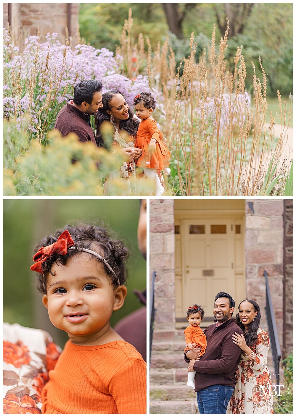 Fall Family Session Collage with Mom and Dad playing with baby.