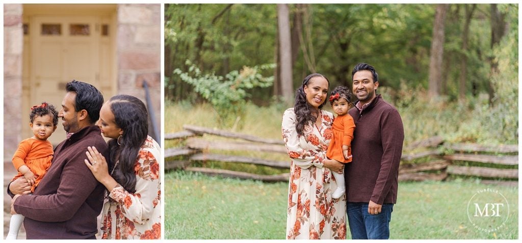 Fall family picures of mom, dad and baby cuddling and smiling taken by Tubelle Photography, a Northern Virginia Photographer. class=