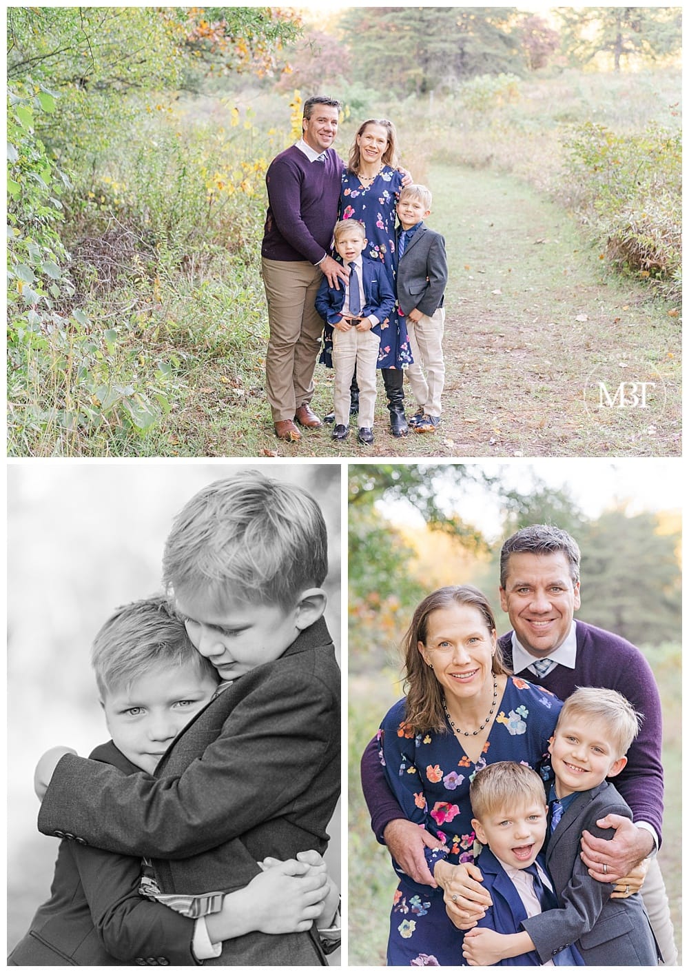 Mom, Dad and two sons smiling for their Fall Family Photos at Ellanor C. Lawrence Park taken by TuBelle Photography, a NoVa Family Photographer.