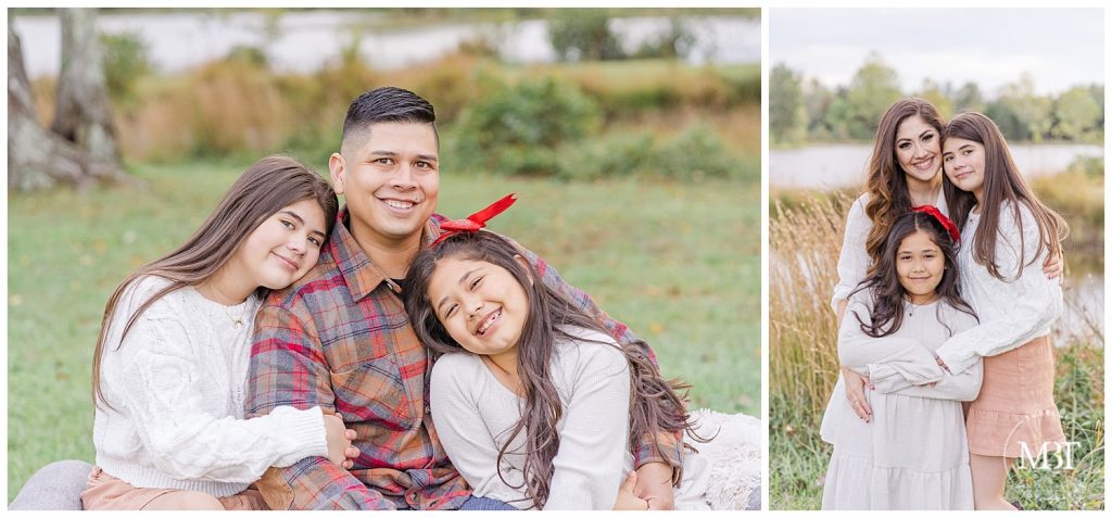 Daughters pose with Mom and Dad at their Christmas Minis taken by TuBelle Photography, a DMV Family Photographer.