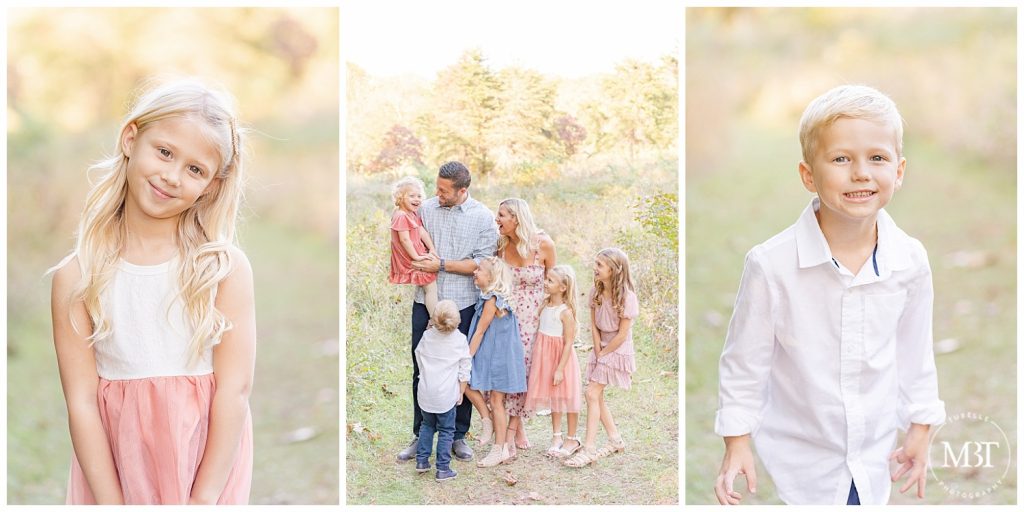 Mom, Dad, brother and sisters all laugh at baby sister at their fall minis taken by TuBelle Photography, a NoVa Photographer.