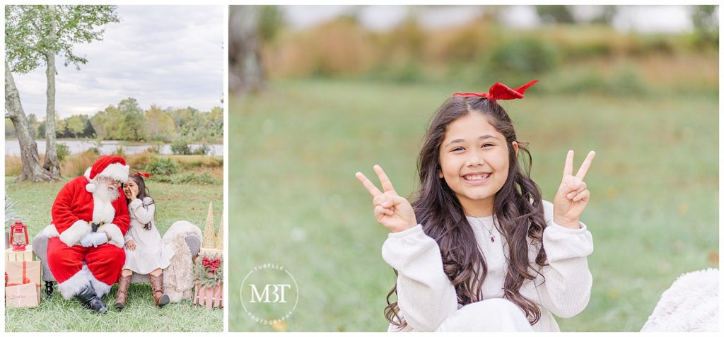 Girl poses with Santa at her Christmas Minis taken by TuBelle Photography, a Northern Virginia Family Photographer.