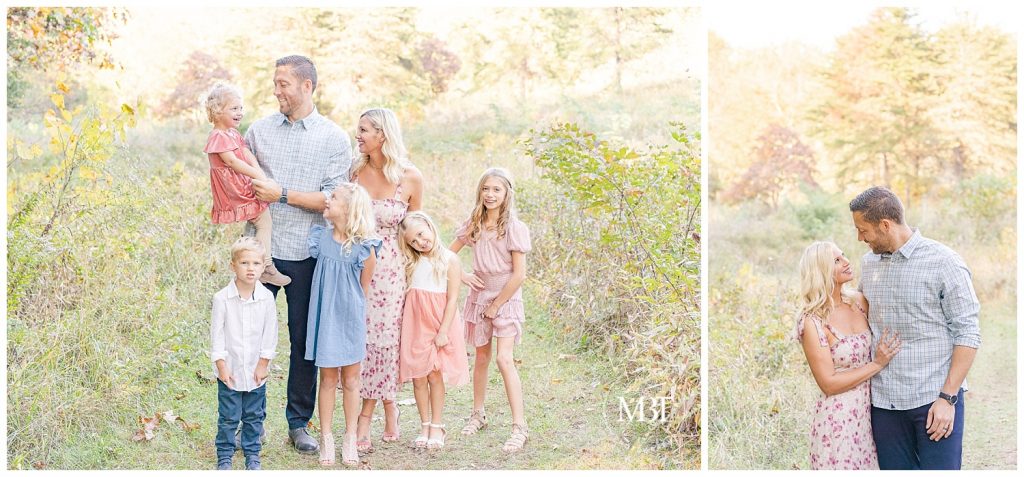 Mom, Dad, four daughters and son stand together for their fall minis taken by TuBelle Photography, a DMV Photographer.