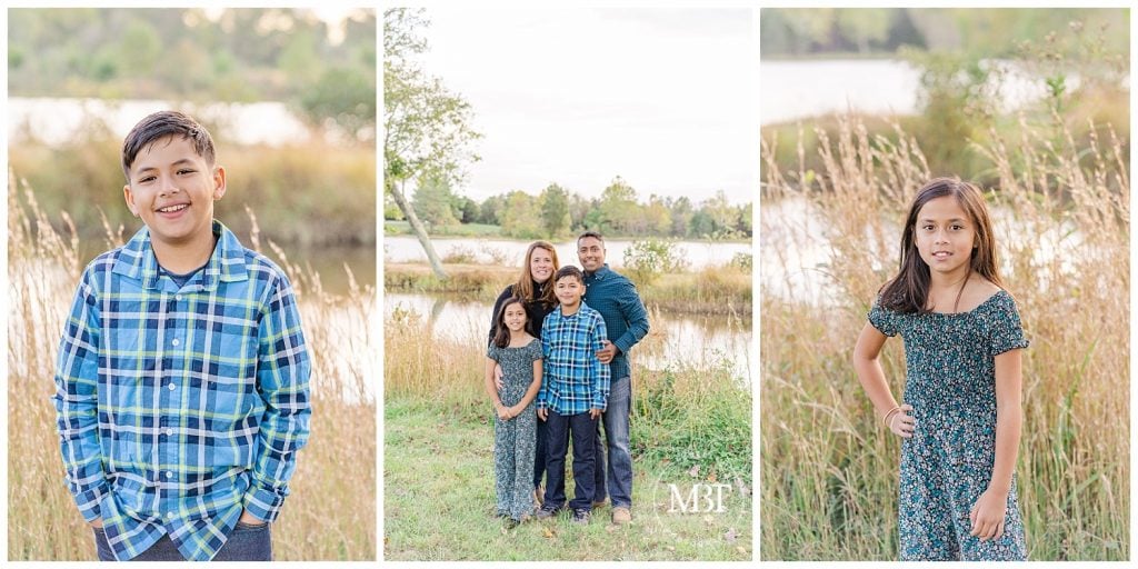 Mom, Dad, Son and Daughter pose in a field at their Christmas Minis taken by TuBelle Photography, a Northern VA Family Photographer.