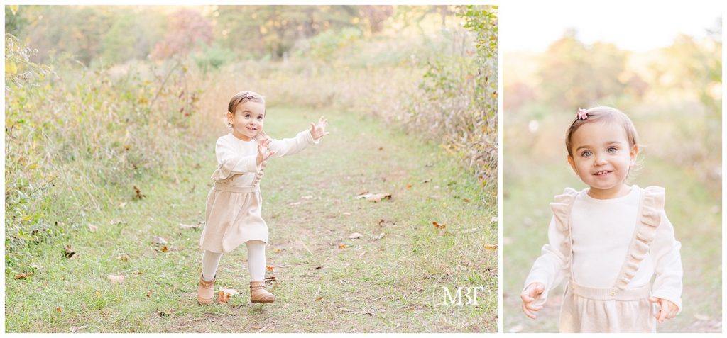 little girl running during Chantilly, Virginia mini session taken by TuBelle Photography, a Northern VA family photographer