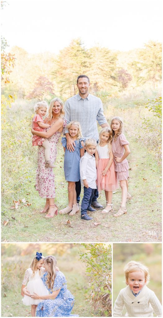 Family, little boy and mother and daughter smile for their fall mini sessions in Chantilly, Virginia. Taken by TuBelle Photography, a DMV Photographer.