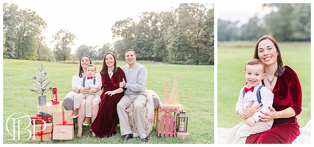 family of 4 during christmas mini session in Gainesville, VA, taken by TuBelle Photography, a Northern Virginia family photographer