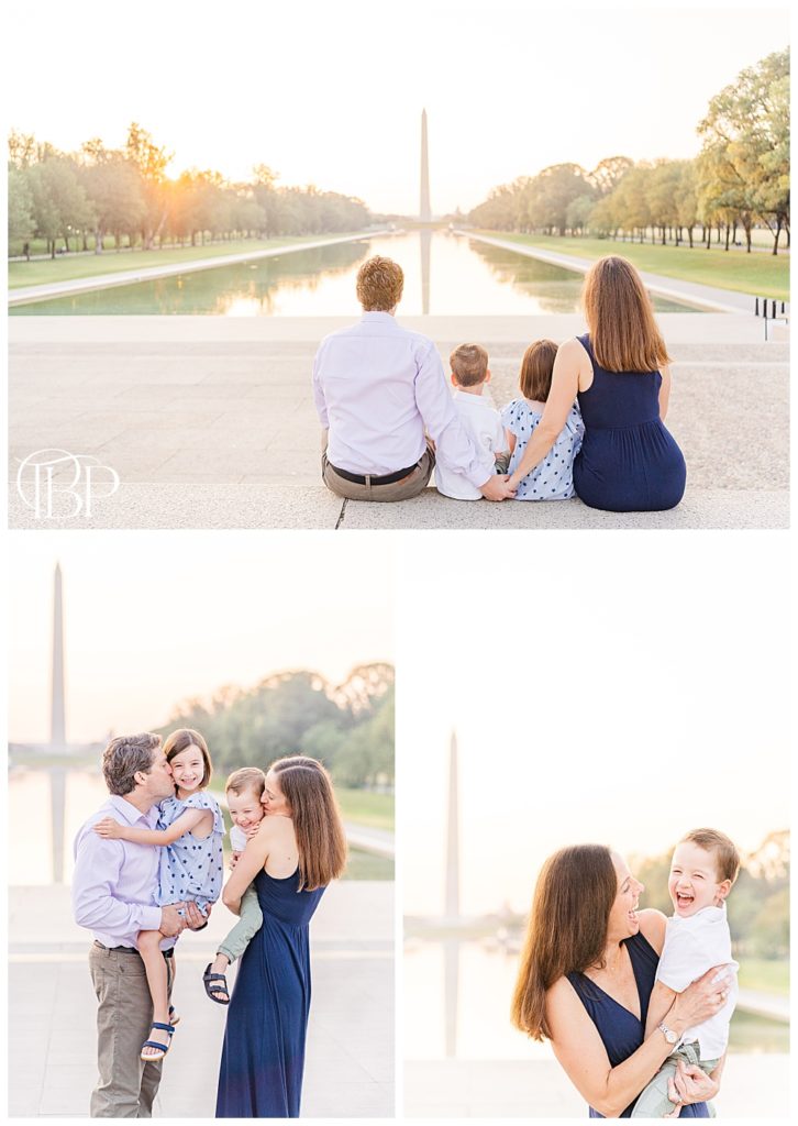 family of 4 having fun during their family photos in Washington, DC, taken by TuBelle Photography, a DMV family photographer