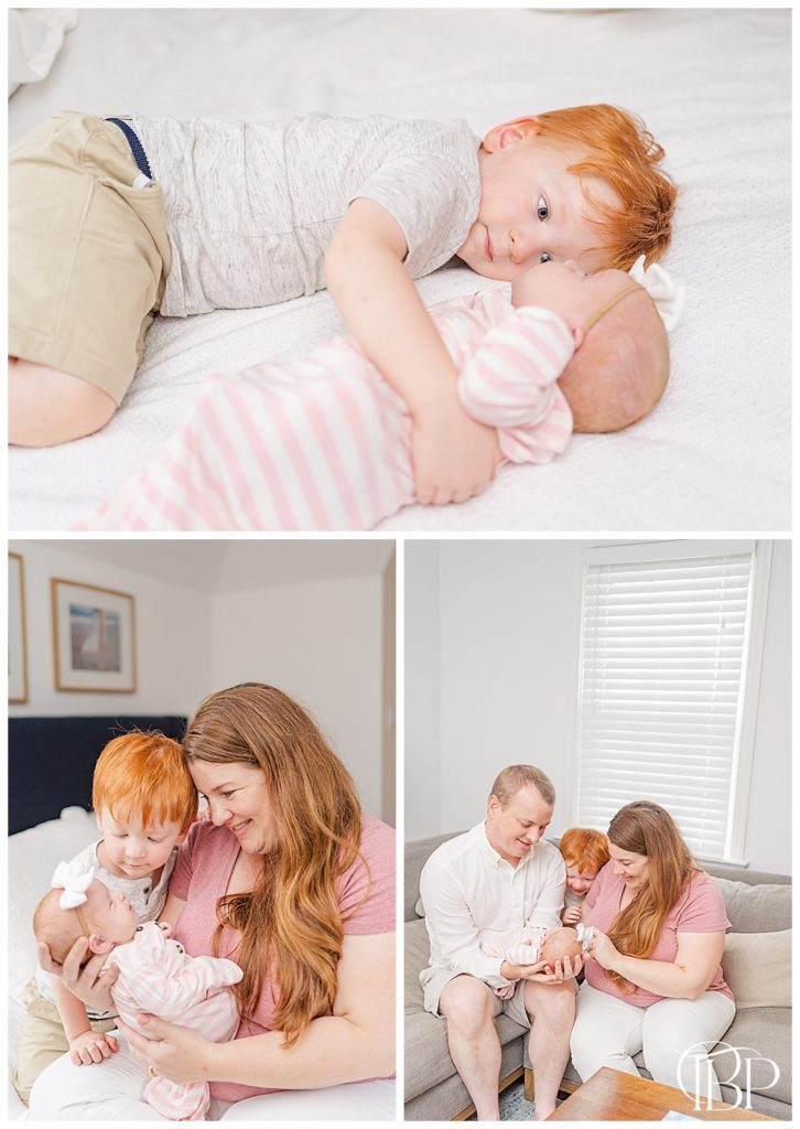 family of 4 during lifestyle newborn pictures in Arlington, VA, taken by TuBelle Photography, a Northern VA newborn photographer