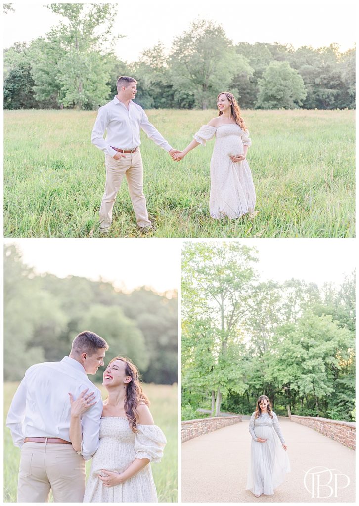 expecting couple having fun during their maternity pictures in Manassas, VA, taken by TuBelle Photography, a Prince William County, Virginia maternity photographer