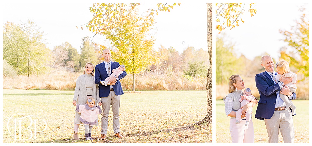 family of 4 during fall mini session in Sterling, Virginia, taken by TuBelle Photography, a Northern VA family photographer