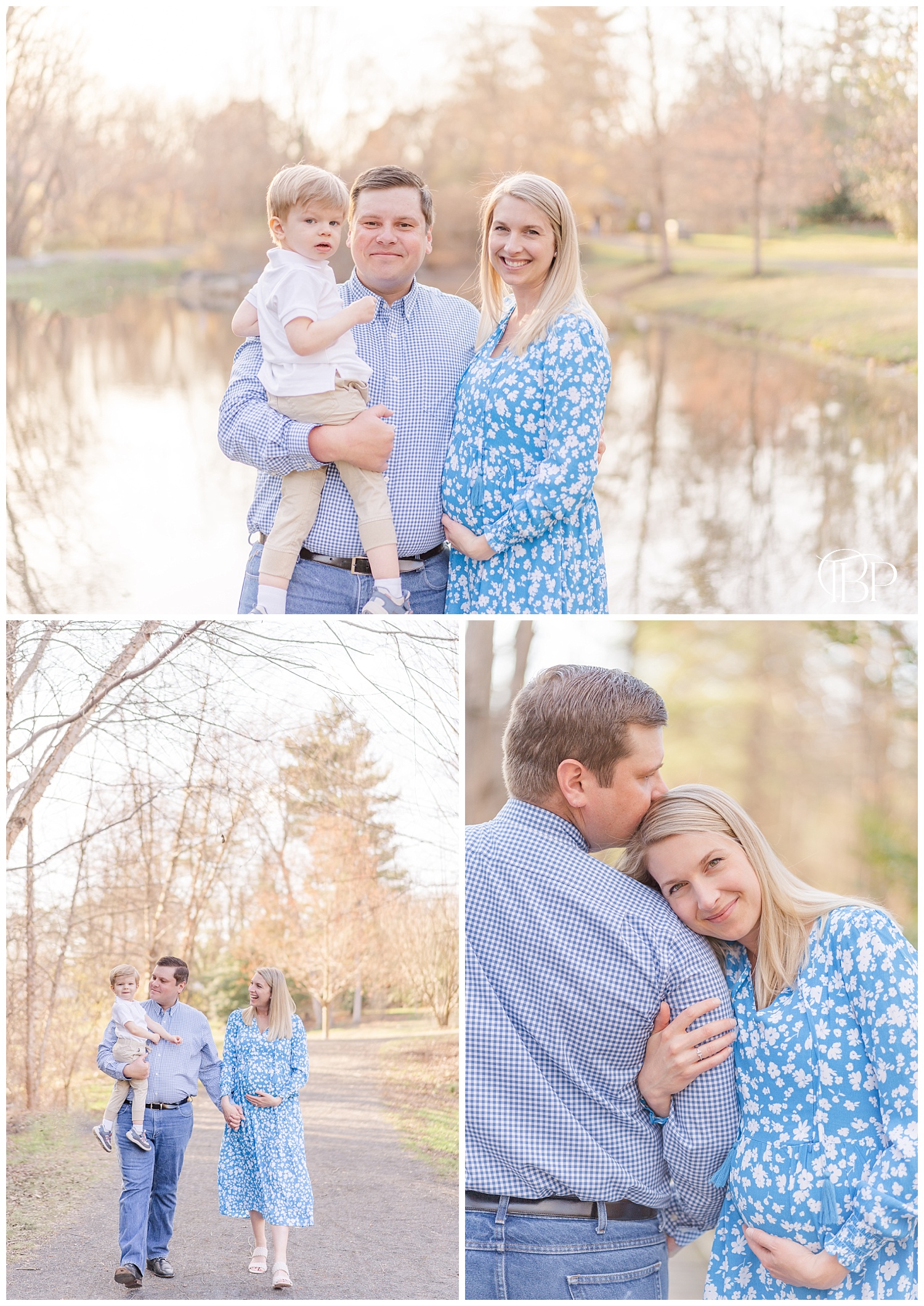 Expecting mom and dad hold son for their Alexandria, Virginia maternity photos. Taken by TuBelle Photography, a Fairfax County, VA maternity photographer.