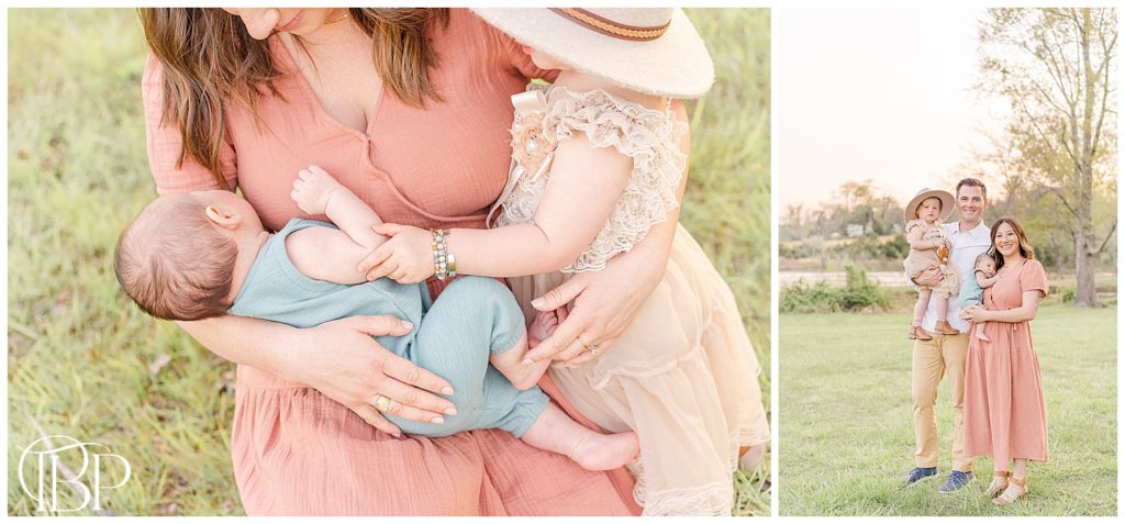 Close up shot of mom holding toddler and baby girl for their Haymarket, VA spring mini session taken by TuBelle Photography.