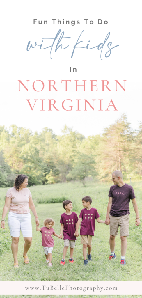 fun things to do with kids in Northern Virginia with a portrait of family of 5 walking